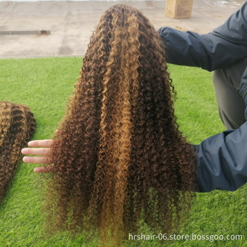 deep kinky curly piano highlight 4/27 color frontal wig silky Virgin Cuticle Aligned Brazilian Human Hair wig for black woman